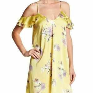 *FINAL PRICE* VANITY ROOM YELLOW SATEEN FLORAL DRESS SIZE M